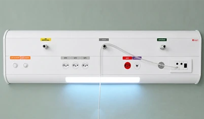 Régua de cabeceira hospitalar GS Inovações Dupla em alumínio com tomadas e iluminação LED acesa